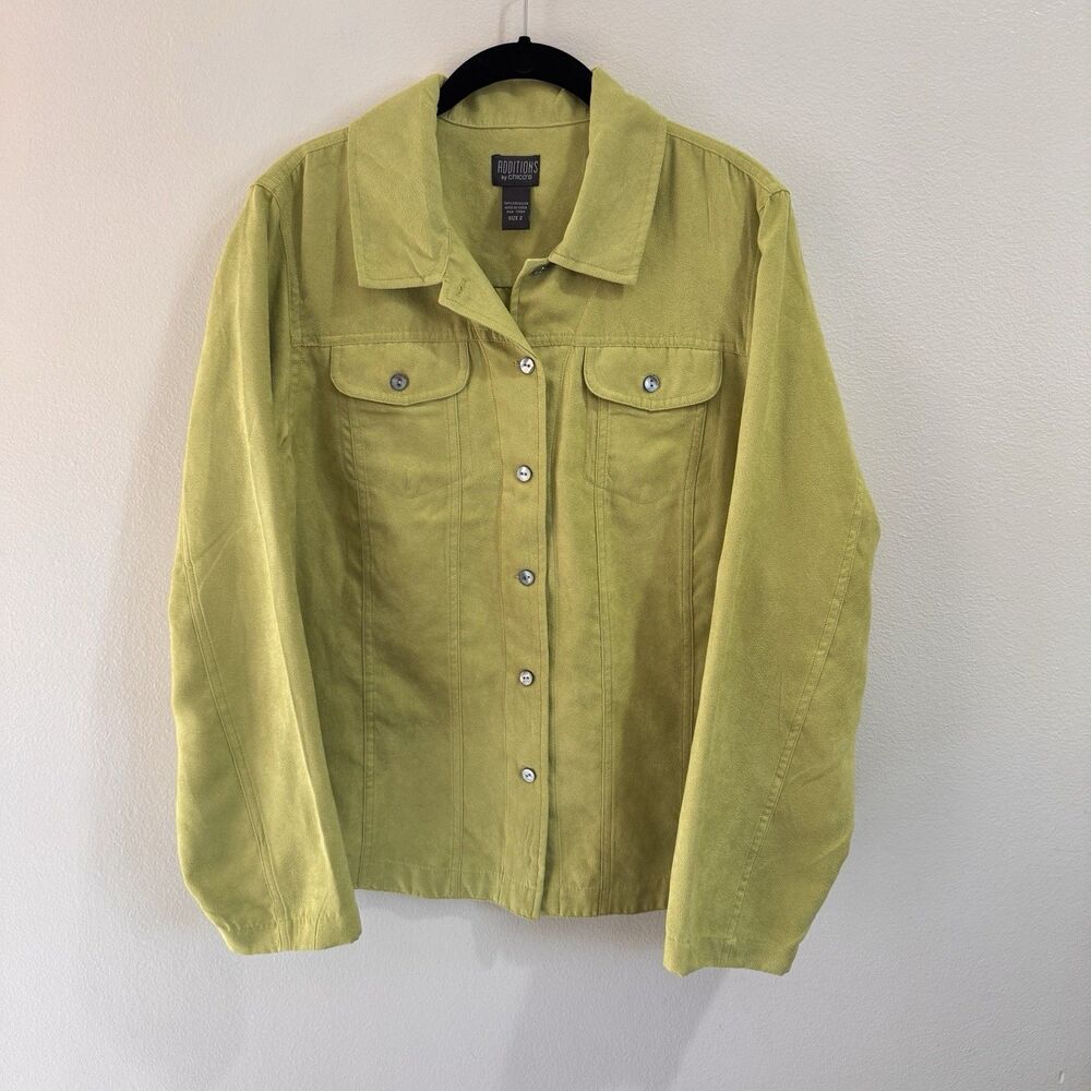 Chico's Shirt Jacket Shacket 2 / L Lime Green Sueded Button Front Pockets
